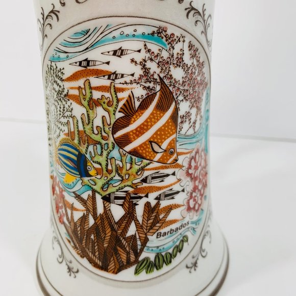 Vintage Caribbean Barbados Marine Life Porcelain Mug Angel Fish Sea Life Story - Picture 10 of 12
